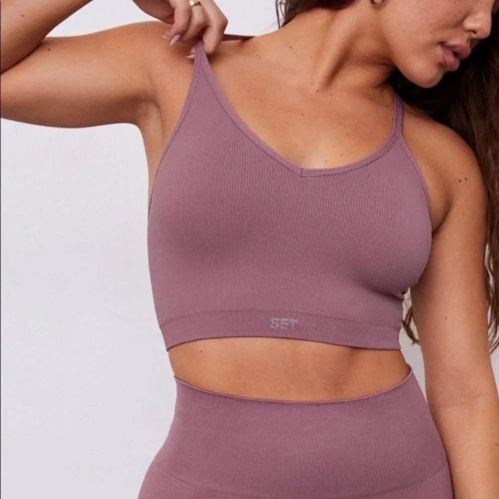 SET ACTIVE SculptFlex Ribbed V Bra Racerback Crop Top XS Athleisure Workout Yoga